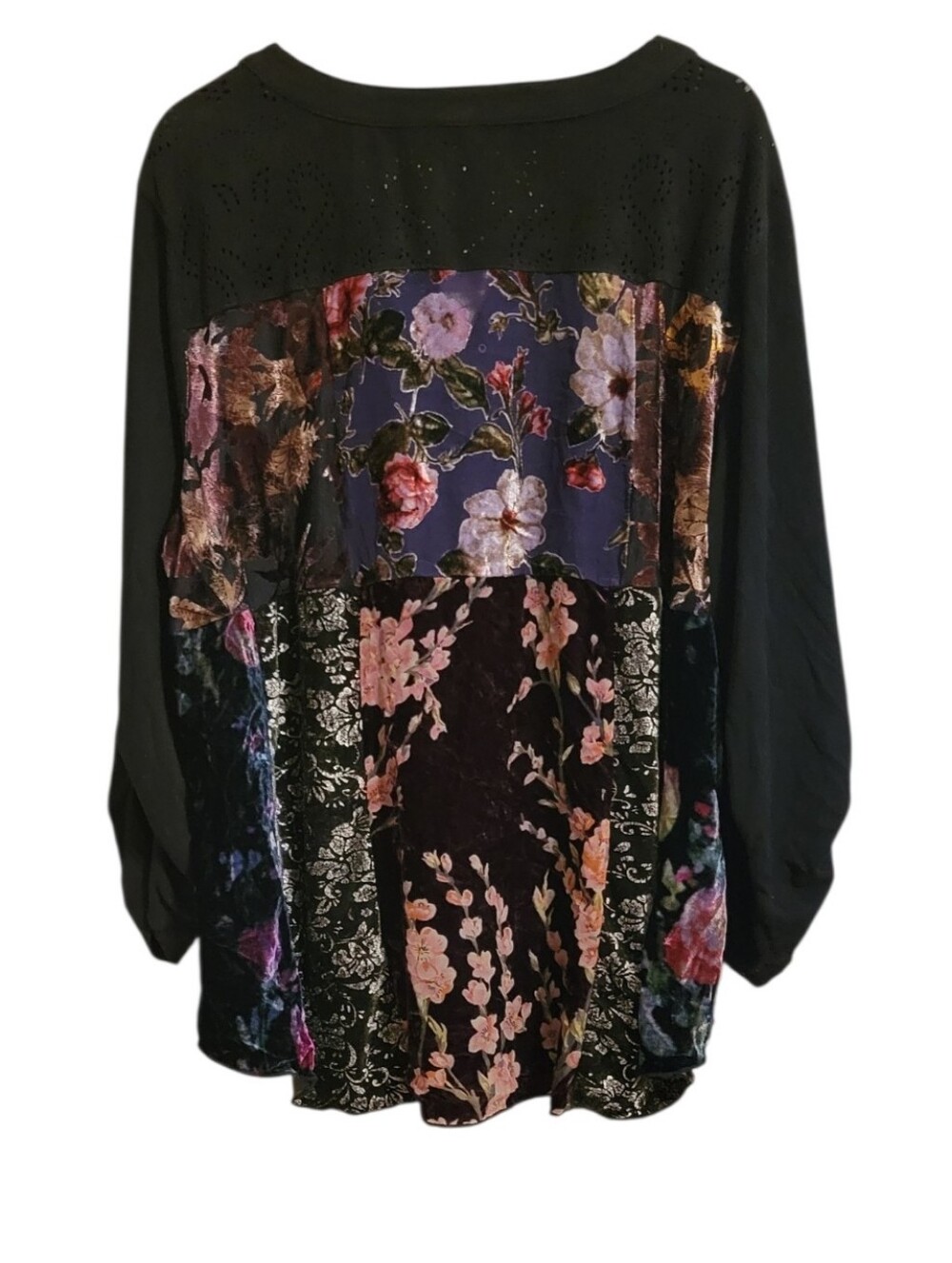 John Mark Floral Velvet Burnout Suede Top